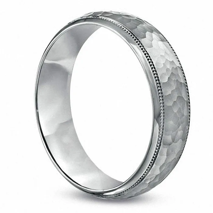 Mens 60mm Hammered Wedding Band in Sterling Silver Goldia Rings Mens 60mm Hammered Wedding Band in Sterling Silver Goldia Rings