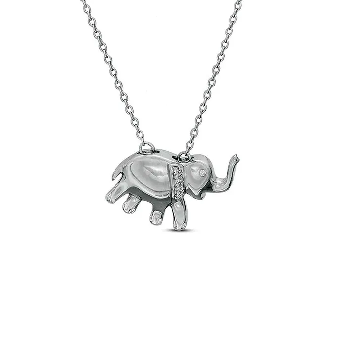 Natural Diamond Accent Elephant Pendant in Sterling Silver Goldia Necklaces