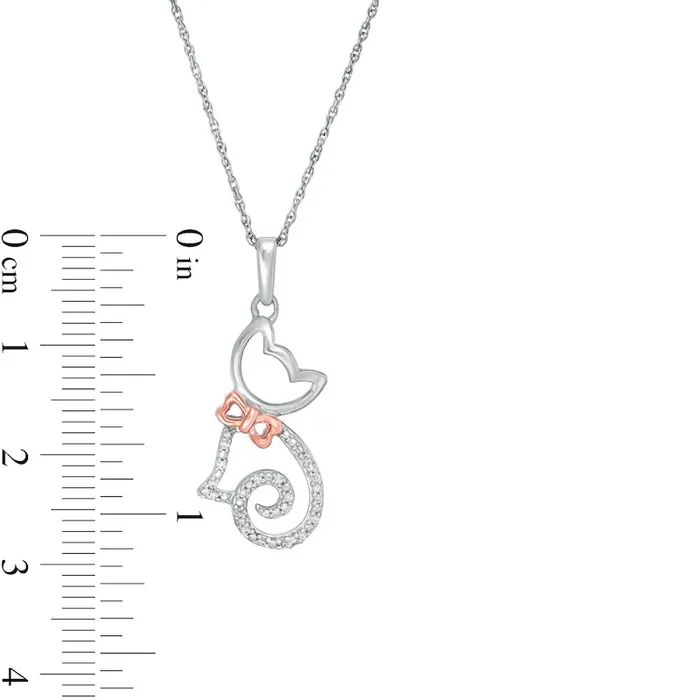 Necklaces 005 CT TW Natural Diamond Cat with Bow Pendant in Sterling Silver and 14K Rose Gold Goldia Necklaces 005 CT TW Natural Diamond Cat with Bow Pendant in Sterling Silver and 14K Rose Gold Goldia