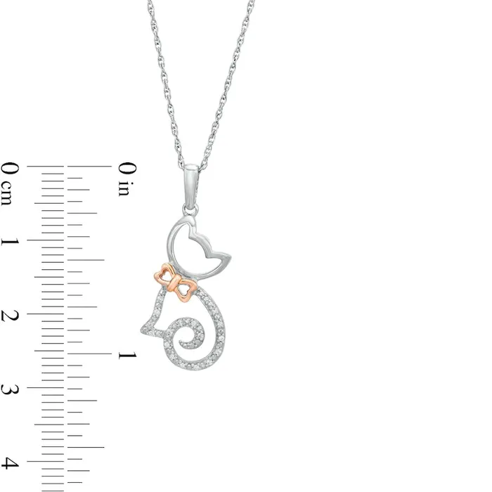Necklaces 005 CT TW Natural Diamond Cat with Bow Pendant in Sterling Silver and 14K Rose Gold Goldia Necklaces 005 CT TW Natural Diamond Cat with Bow Pendant in Sterling Silver and 14K Rose Gold Goldia