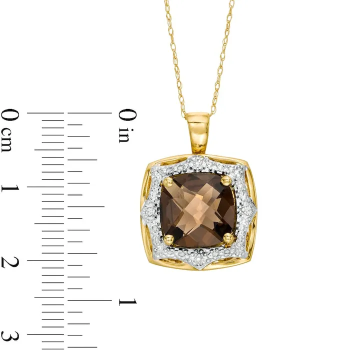 Necklaces 100mm CushionCut Smoky Quartz and Natural Diamond Accent Sun Frame Pendant in 10K Yellow Gold Goldia Necklaces 100mm CushionCut Smoky Quartz and Natural Diamond Accent Sun Frame Pendant in 10K Yellow Gold Goldia