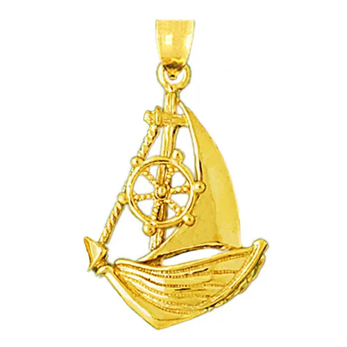 Necklaces 14K Gold Catboat with Ship Wheel Pendant Goldia