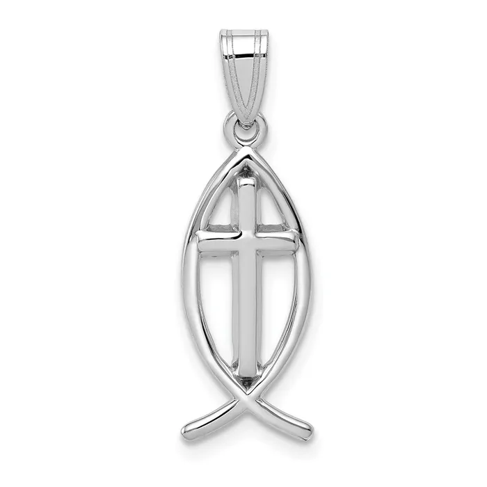 Necklaces 14k White Gold Cross Ichthus Fish Pendant Goldia