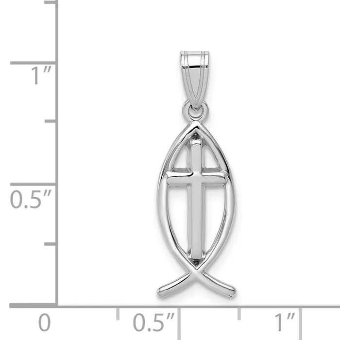 Necklaces 14k White Gold Cross Ichthus Fish Pendant Goldia