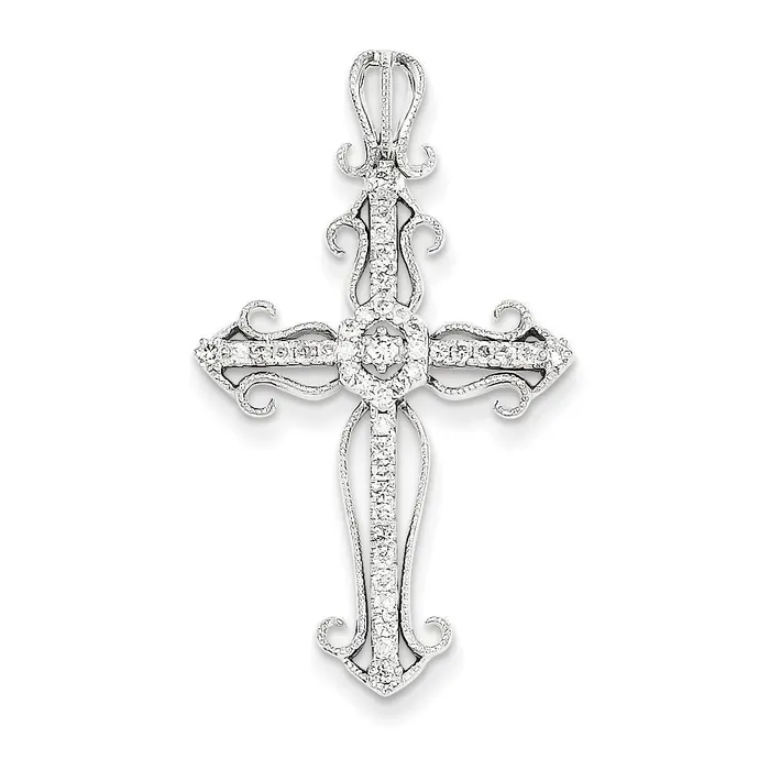 Necklaces 14K White Gold Real Diamond Cross Pendant Goldia