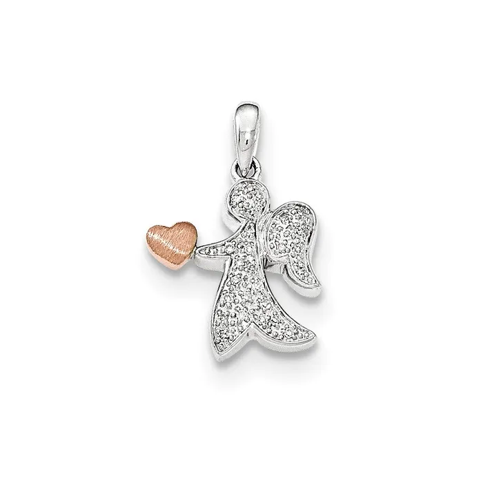 Necklaces 14k White u0026 Rose Gold Real Diamond Angel with Heart Pendant Goldia Necklaces 14k White u0026 Rose Gold Real Diamond Angel with Heart Pendant Goldia