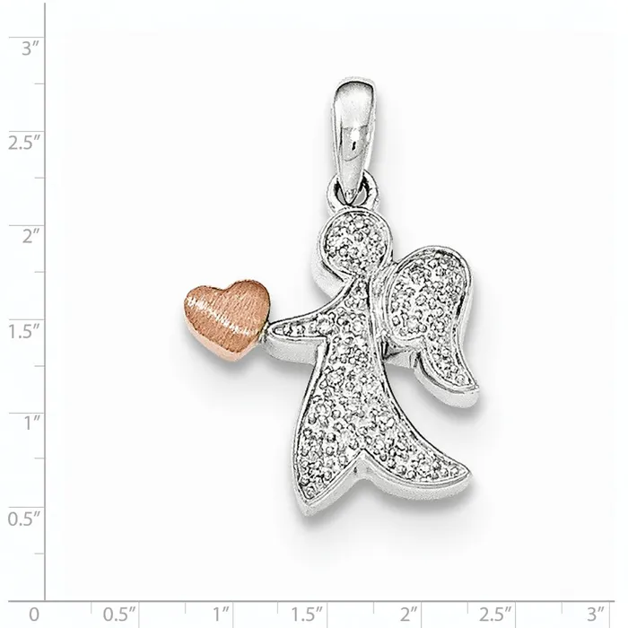 Necklaces 14k White u0026 Rose Gold Real Diamond Angel with Heart Pendant Goldia