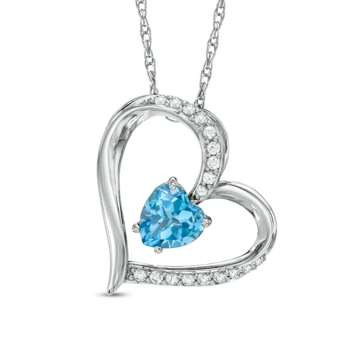 Necklaces 60mm HeartShaped Swiss Blue Topaz and LabCreated White Sapphire Heart Pendant in Sterling Silver Goldia Necklaces 60mm HeartShaped Swiss Blue Topaz and LabCreated White Sapphire Heart Pendant in Sterling Silver Goldia