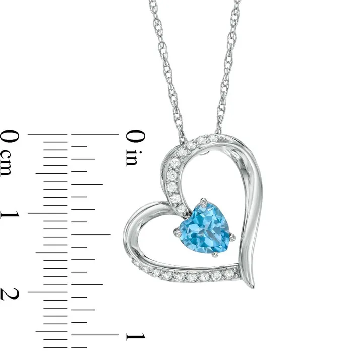 Necklaces 60mm HeartShaped Swiss Blue Topaz and LabCreated White Sapphire Heart Pendant in Sterling Silver Goldia Necklaces 60mm HeartShaped Swiss Blue Topaz and LabCreated White Sapphire Heart Pendant in Sterling Silver Goldia
