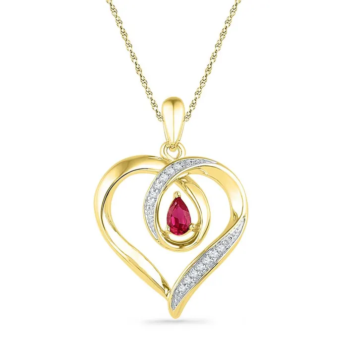 Necklaces gndatlanta 10k Yellow Gold Pear Created Ruby Diamond Heart Pendant 120 Cttw Necklaces gndatlanta 10k Yellow Gold Pear Created Ruby Diamond Heart Pendant 120 Cttw