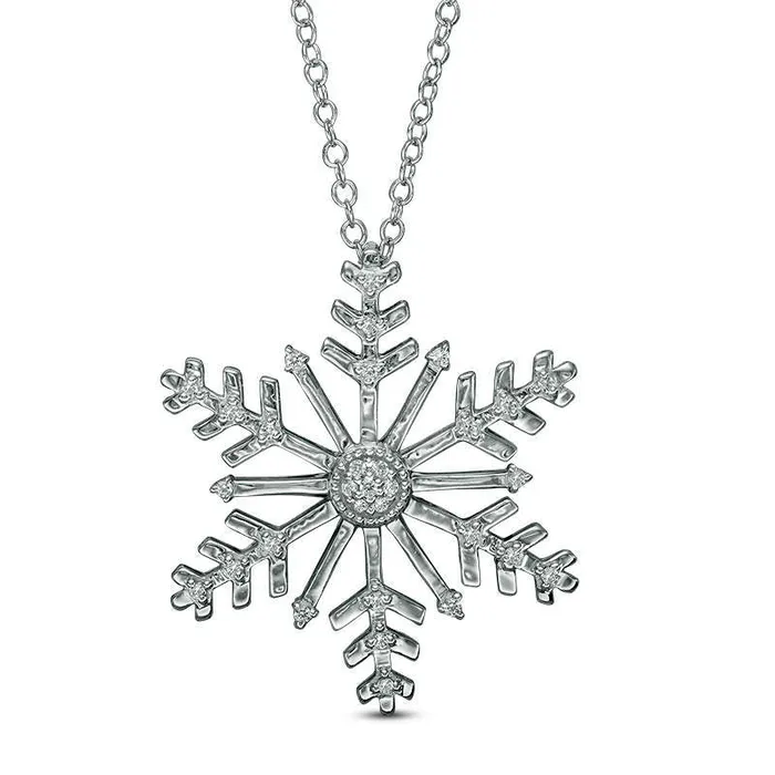 Necklaces Goldia 01 CT TW Natural Diamond Snowflake Pendant in Sterling Silver Necklaces Goldia 01 CT TW Natural Diamond Snowflake Pendant in Sterling Silver