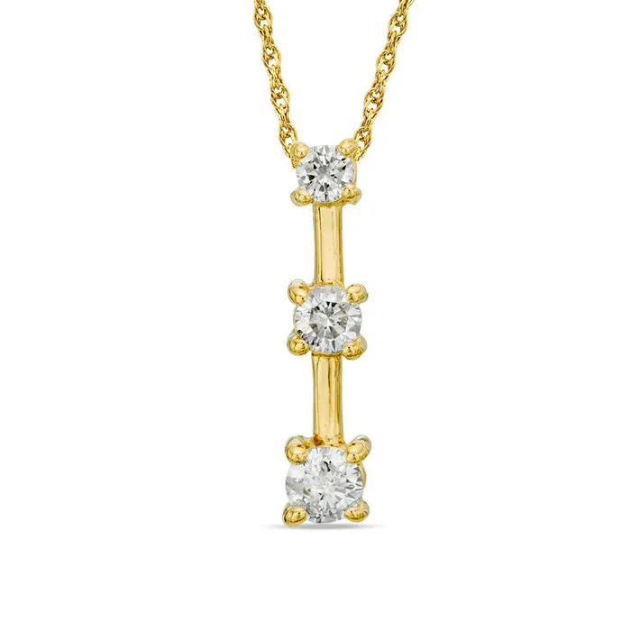Necklaces Goldia 025 CT TW Natural Diamond Linear Three Stone Stick Pendant in 10K Yellow Gold