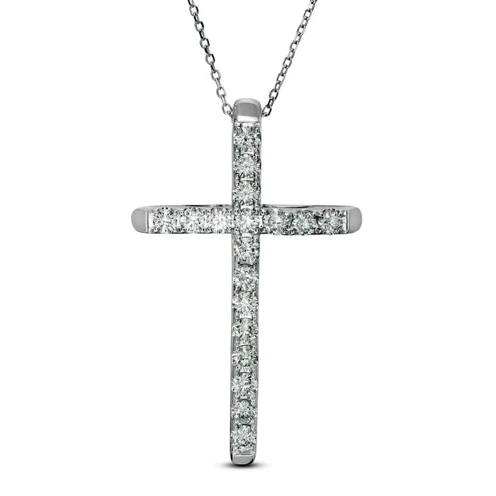 Necklaces Goldia 1 CT TW Certified Natural Diamond Cross Pendant in 14K White Gold Necklaces Goldia 1 CT TW Certified Natural Diamond Cross Pendant in 14K White Gold