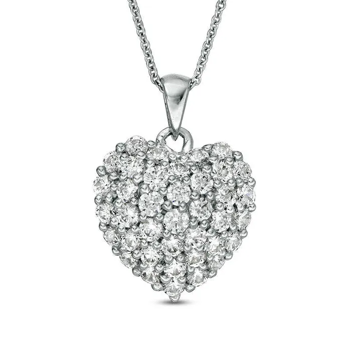 Necklaces Goldia 1 CT TW Natural Diamond Puffed Heart Pendant in 14K White Gold