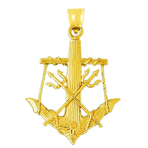 Necklaces Goldia 14K Gold 3D Anchor and Tridents Pendant