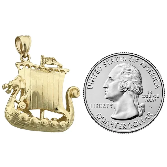 Necklaces Goldia 14K Gold 3D Viking Sailing Ship Pendant