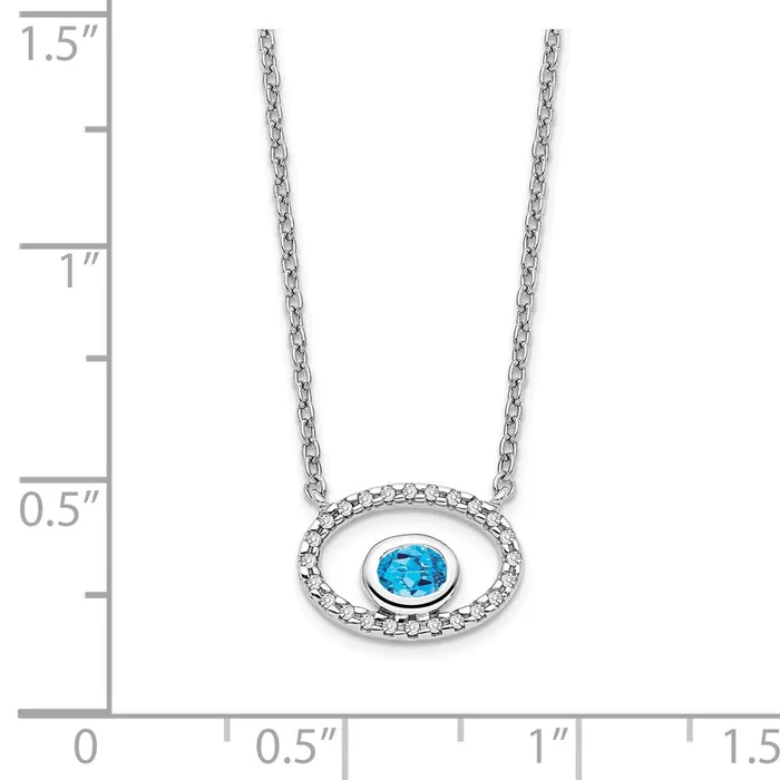 Necklaces Goldia 14k White Gold Oval Blue Topaz and Real Diamond 18in Necklace