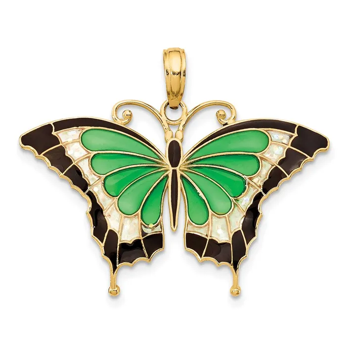 Necklaces Goldia 14k Yellow Gold Green Enameled Butterly Pendant