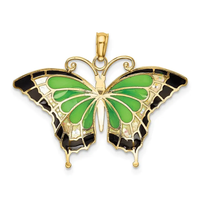 Necklaces Goldia 14k Yellow Gold Green Enameled Butterly Pendant