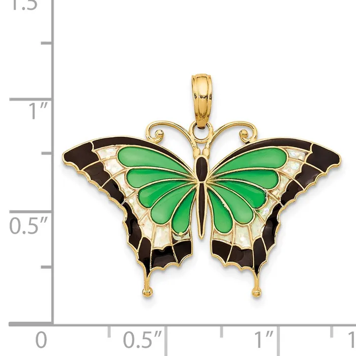 Necklaces Goldia 14k Yellow Gold Green Enameled Butterly Pendant