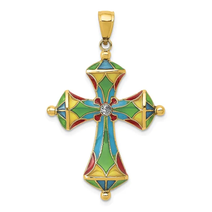 Necklaces Goldia 14k Yellow Gold Multi Color Enamel Cross Pendant