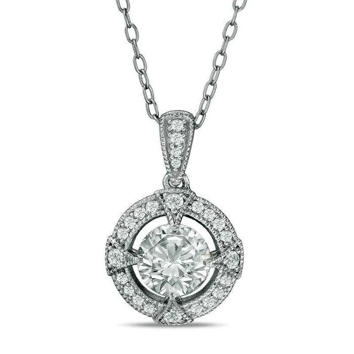 Necklaces Goldia 60mm LabCreated White Sapphire and 01 CT TW Diamond Antique VintageStyle Compass Frame Pendant in Sterling Silver Necklaces Goldia 60mm LabCreated White Sapphire and 01 CT TW Diamond Antique VintageStyle Compass Frame Pendant in Sterling Silver