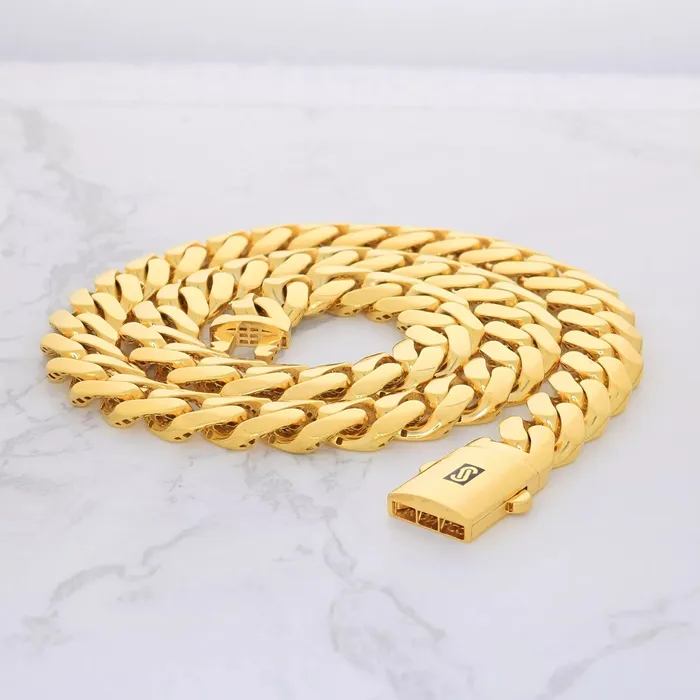 Necklaces Goldiacom 10k Yellow Gold Royal Monaco Miami Cuban Link Curb 17mm Mens Chain Necklace 24