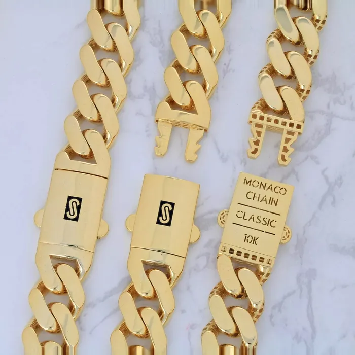 Necklaces Goldiacom 10k Yellow Gold Royal Monaco Miami Cuban Link Curb 17mm Mens Chain Necklace 24