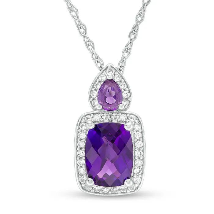 Necklaces Goldia CushionCut Amethyst and LabCreated White Sapphire Frame Pendant in Sterling Silver Necklaces Goldia CushionCut Amethyst and LabCreated White Sapphire Frame Pendant in Sterling Silver