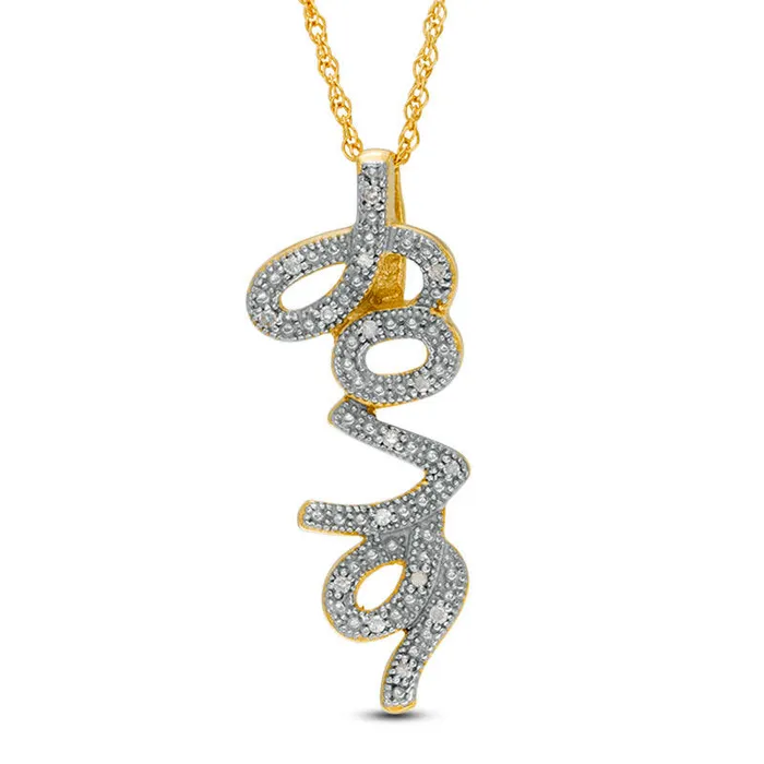 Necklaces Goldia Natural Diamond Accent Cursive love Pendant in Sterling Silver with Yellow Rhodium Necklaces Goldia Natural Diamond Accent Cursive love Pendant in Sterling Silver with Yellow Rhodium