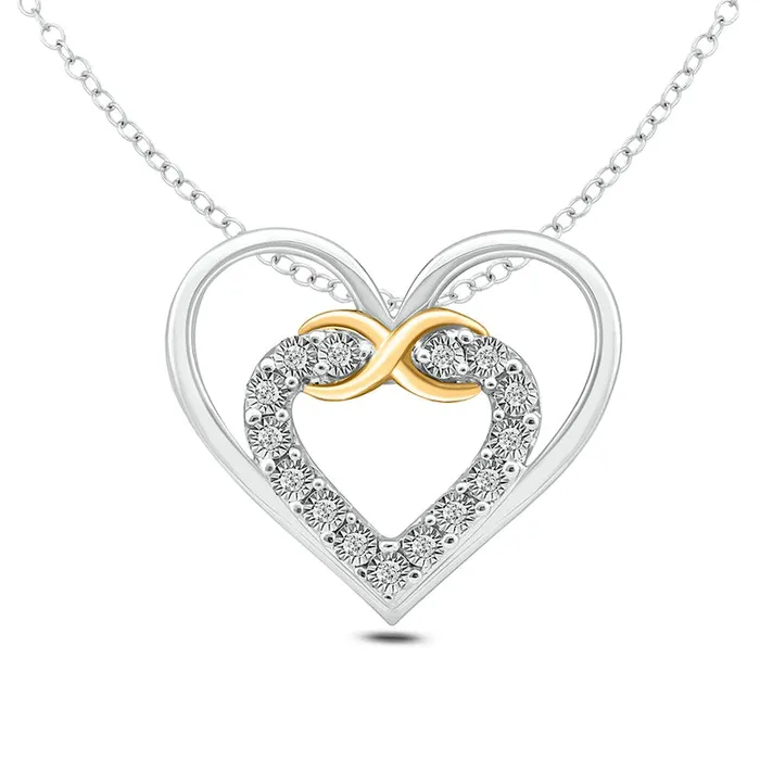 Necklaces Goldia Natural Diamond Accent Infinity Double Heart Pendant in Sterling Silver and 10K Yellow Gold Necklaces Goldia Natural Diamond Accent Infinity Double Heart Pendant in Sterling Silver and 10K Yellow Gold