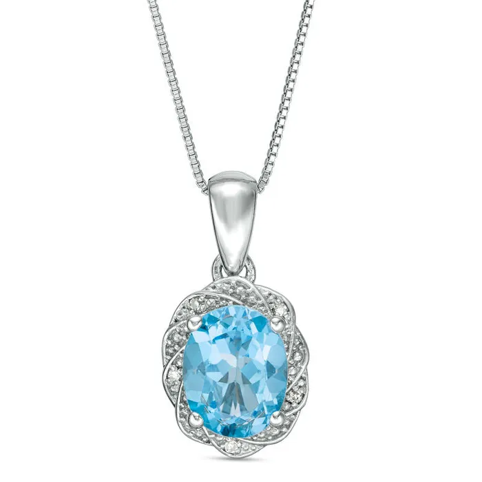 Necklaces Goldia Oval Blue Topaz and Natural Diamond Accent Pinwheel Frame Pendant in Sterling Silver Necklaces Goldia Oval Blue Topaz and Natural Diamond Accent Pinwheel Frame Pendant in Sterling Silver