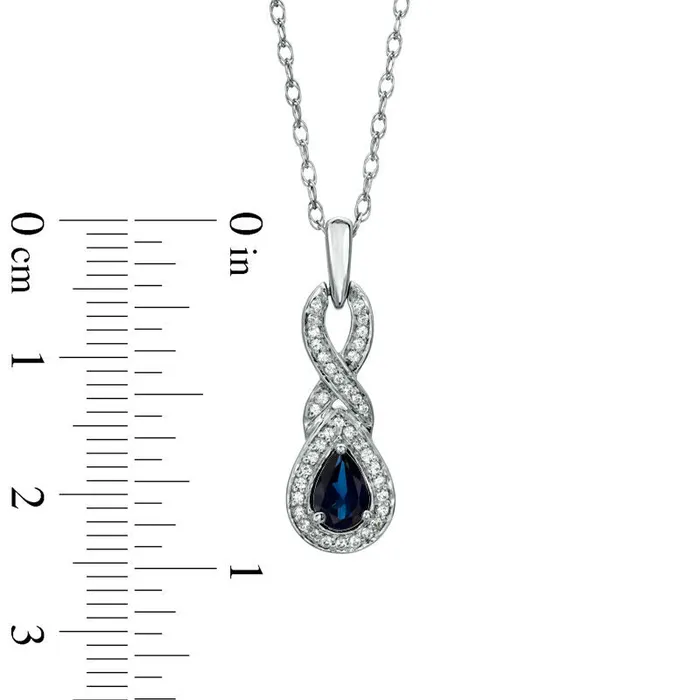 Necklaces Goldia PearShaped LabCreated Blue Sapphire and 01 CT TW Diamond Cascading Pendant in Sterling Silver Necklaces Goldia PearShaped LabCreated Blue Sapphire and 01 CT TW Diamond Cascading Pendant in Sterling Silver