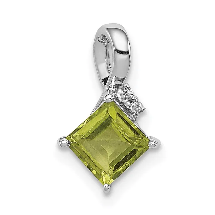 Necklaces Goldia Sterling Silver Rhodium Plated Diamond and Peridot Square Pendant Necklaces Goldia Sterling Silver Rhodium Plated Diamond and Peridot Square Pendant