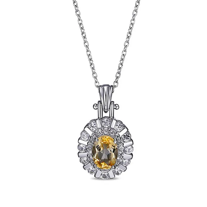 Oval Citrine and LabCreated White Sapphire Double Scallop Frame Pendant in Sterling Silver Goldia Necklaces Oval Citrine and LabCreated White Sapphire Double Scallop Frame Pendant in Sterling Silver Goldia Necklaces
