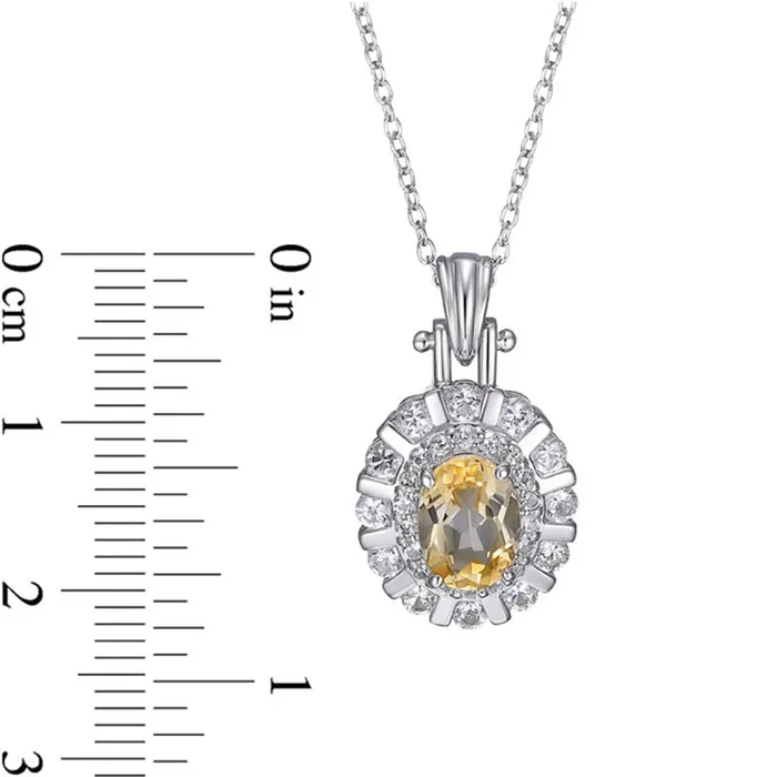 Oval Citrine and LabCreated White Sapphire Double Scallop Frame Pendant in Sterling Silver Goldia Necklaces Oval Citrine and LabCreated White Sapphire Double Scallop Frame Pendant in Sterling Silver Goldia Necklaces