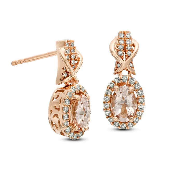 Oval Morganite and 033 CT TW Diamond Frame Drop Earrings in 10K Rose Gold Goldia Earrings Oval Morganite and 033 CT TW Diamond Frame Drop Earrings in 10K Rose Gold Goldia Earrings