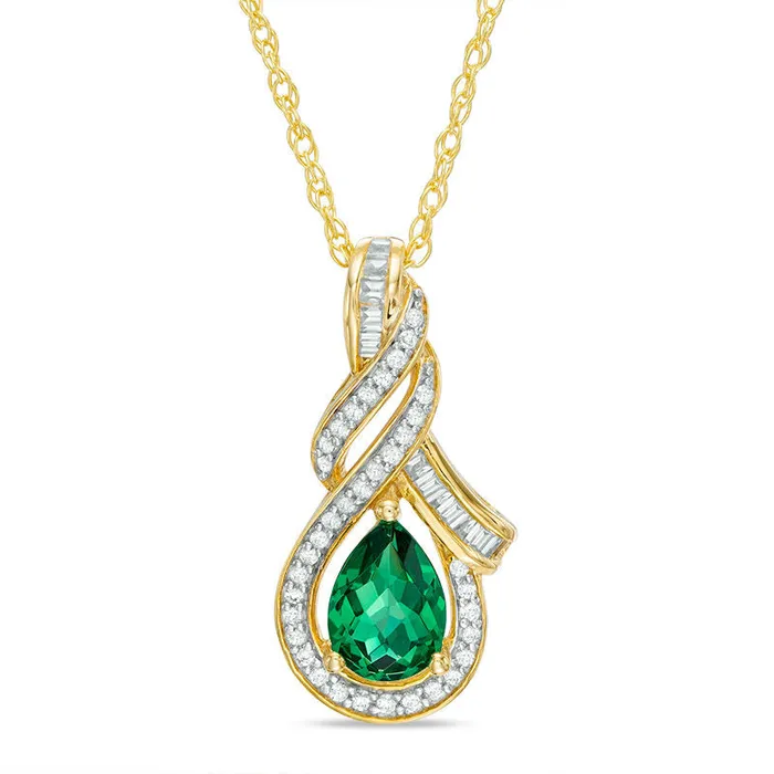 PearShaped LabCreated Emerald and White Sapphire Cascading Teardrop Pendant in Sterling Silver with 14K Gold Plate Goldia Necklaces PearShaped LabCreated Emerald and White Sapphire Cascading Teardrop Pendant in Sterling Silver with 14K Gold Plate Goldia Necklaces