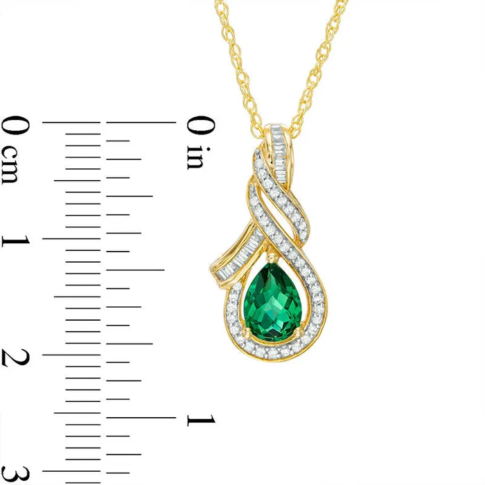 PearShaped LabCreated Emerald and White Sapphire Cascading Teardrop Pendant in Sterling Silver with 14K Gold Plate Goldia Necklaces PearShaped LabCreated Emerald and White Sapphire Cascading Teardrop Pendant in Sterling Silver with 14K Gold Plate Goldia Necklaces