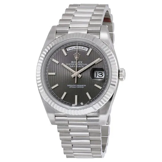 PreStyled Sets JMS always Original Rolex DayDate 40 Dark Rhodium Stripe Motif Dial 18K White Gold President Automatic Mens Watch 228239RSSP PreStyled Sets JMS always Original Rolex DayDate 40 Dark Rhodium Stripe Motif Dial 18K White Gold President Automatic Mens Watch 228239RSSP