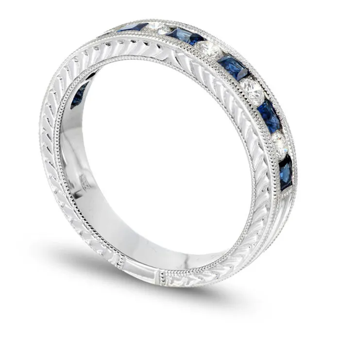 PrincessCut Blue Sapphire and 025 CT TW Natural Diamond Band in Solid 14K White Gold Goldia Rings PrincessCut Blue Sapphire and 025 CT TW Natural Diamond Band in Solid 14K White Gold Goldia Rings