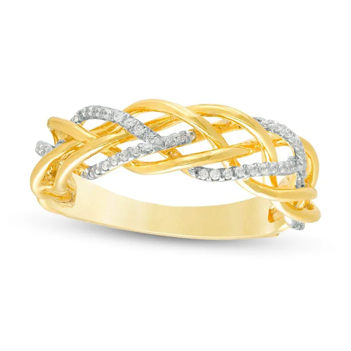 Rings 020 CT TW Natural Diamond Woven Ring in Solid 10K Yellow Gold Goldia