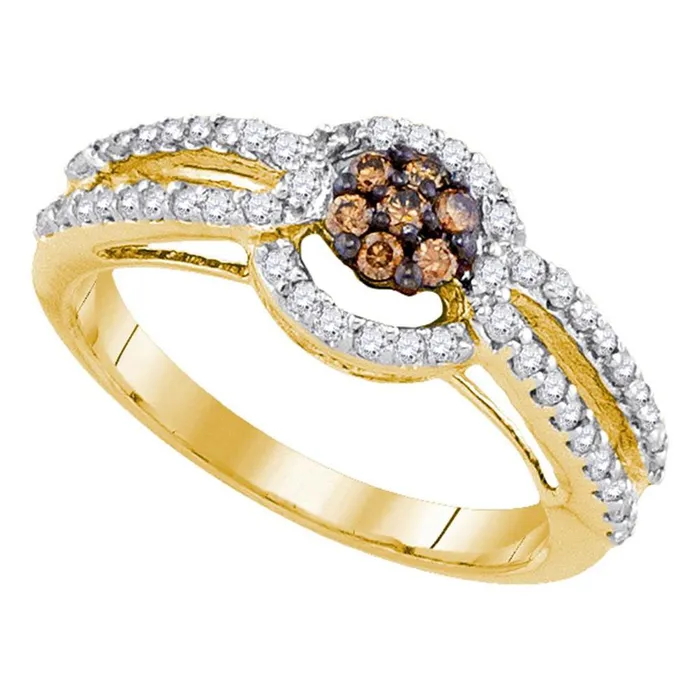 Rings 10k Yellow Gold Round Brown Diamond Cluster Ring 12 Cttw gndatlanta Rings 10k Yellow Gold Round Brown Diamond Cluster Ring 12 Cttw gndatlanta