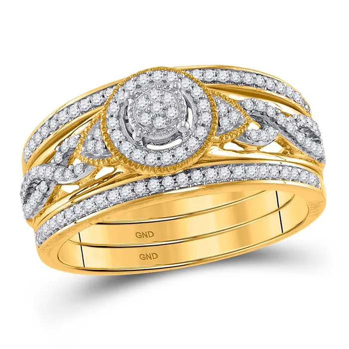 Rings 10k Yellow Gold Round Diamond 3Piece Bridal Wedding Ring Set 13 Cttw gndatlanta Rings 10k Yellow Gold Round Diamond 3Piece Bridal Wedding Ring Set 13 Cttw gndatlanta