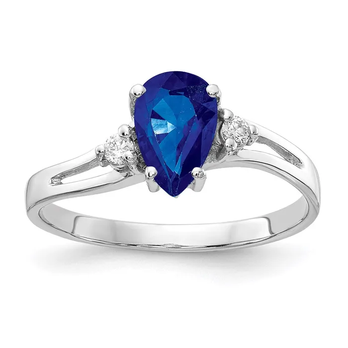 Rings 14k White Gold 7x5mm Pear Sapphire A Real Diamond ring Goldia