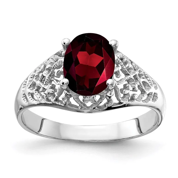 Rings 14k White Gold 8x6mm Oval Garnet ring Goldia
