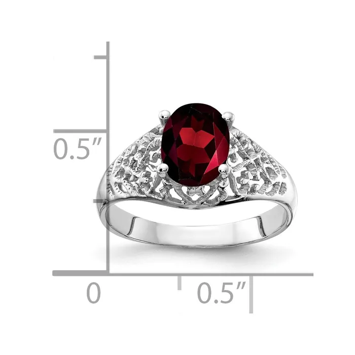 Rings 14k White Gold 8x6mm Oval Garnet ring Goldia