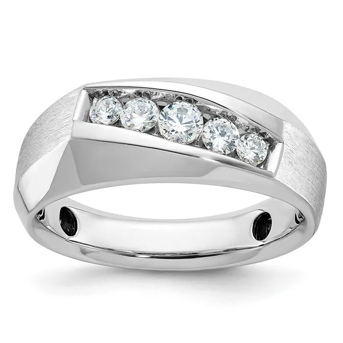 Rings 14k White Gold Mens Polished and Satin 12 carat Diamond Complete Ring Goldia