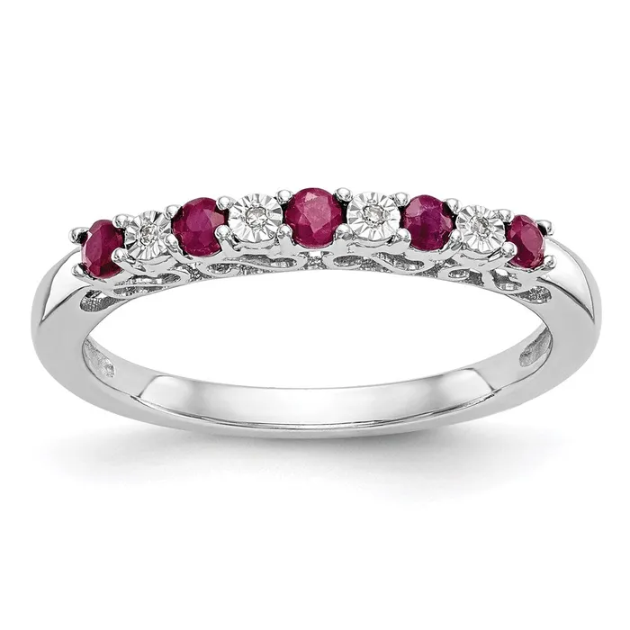 Rings 14k White Gold Real Diamond wRuby Band Goldia