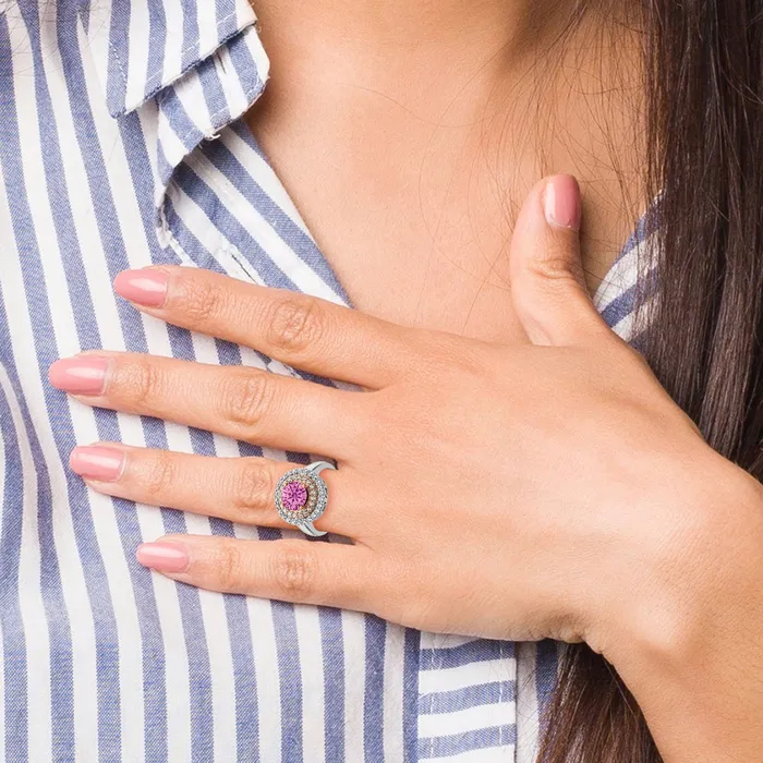 Rings 14K WhiteRose Gold TwoTone Rose and White 58 Ct Lab Grown Diamond VSSI G and Lab Created Pink Sapphire Fashion Ring Goldia